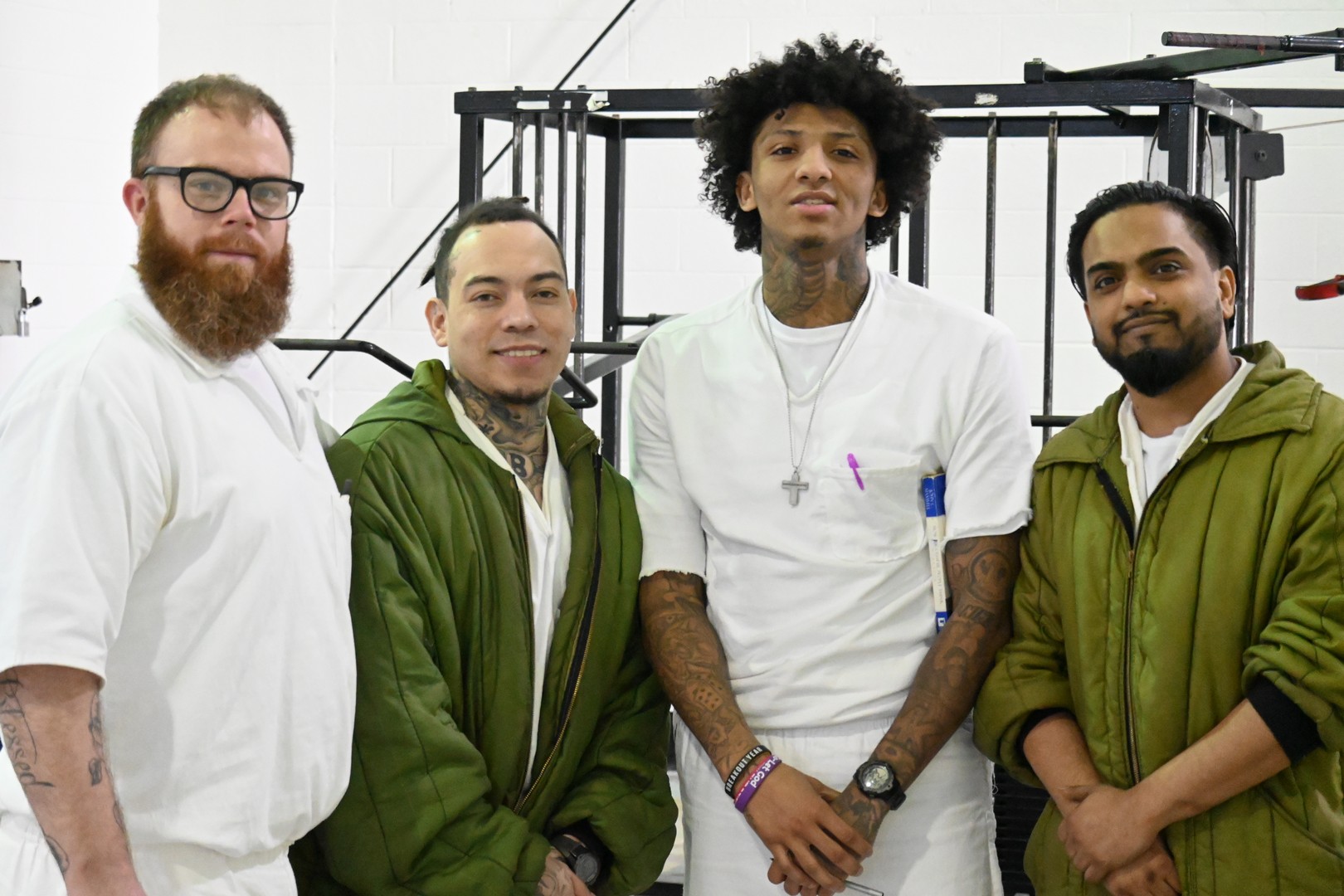 Prison Entrepreneurship Program participants pose together during a PEP class session focused on personal development and second chances